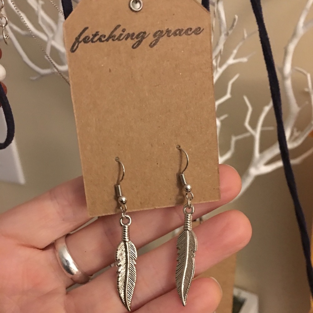 Feather earrings sterling plated